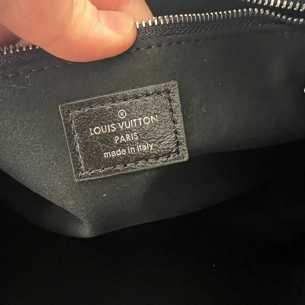 Black Leather Shoulder Bag with Monogram Strap - Picture 9 of 11